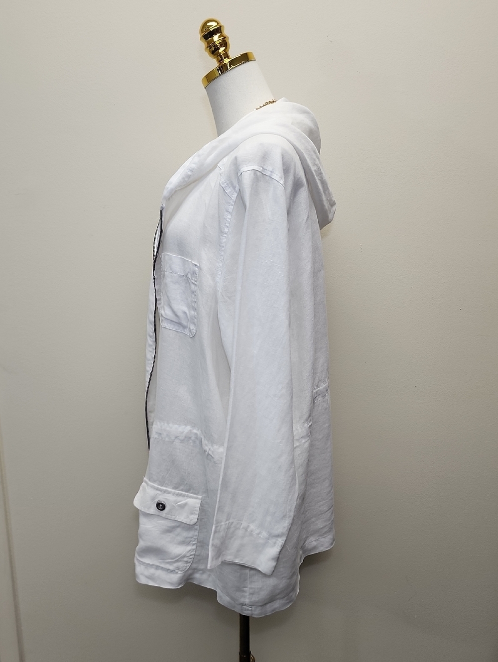 Cynthia Rowley White Hooded Utility Jacket Linen Blend Size 1X - Picture 2 of 9